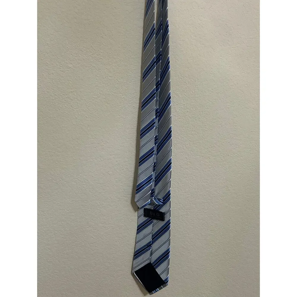 Dolce & Gabbana Tie Silver Blue Stripes Silk Necktie Designer Luxury Formal